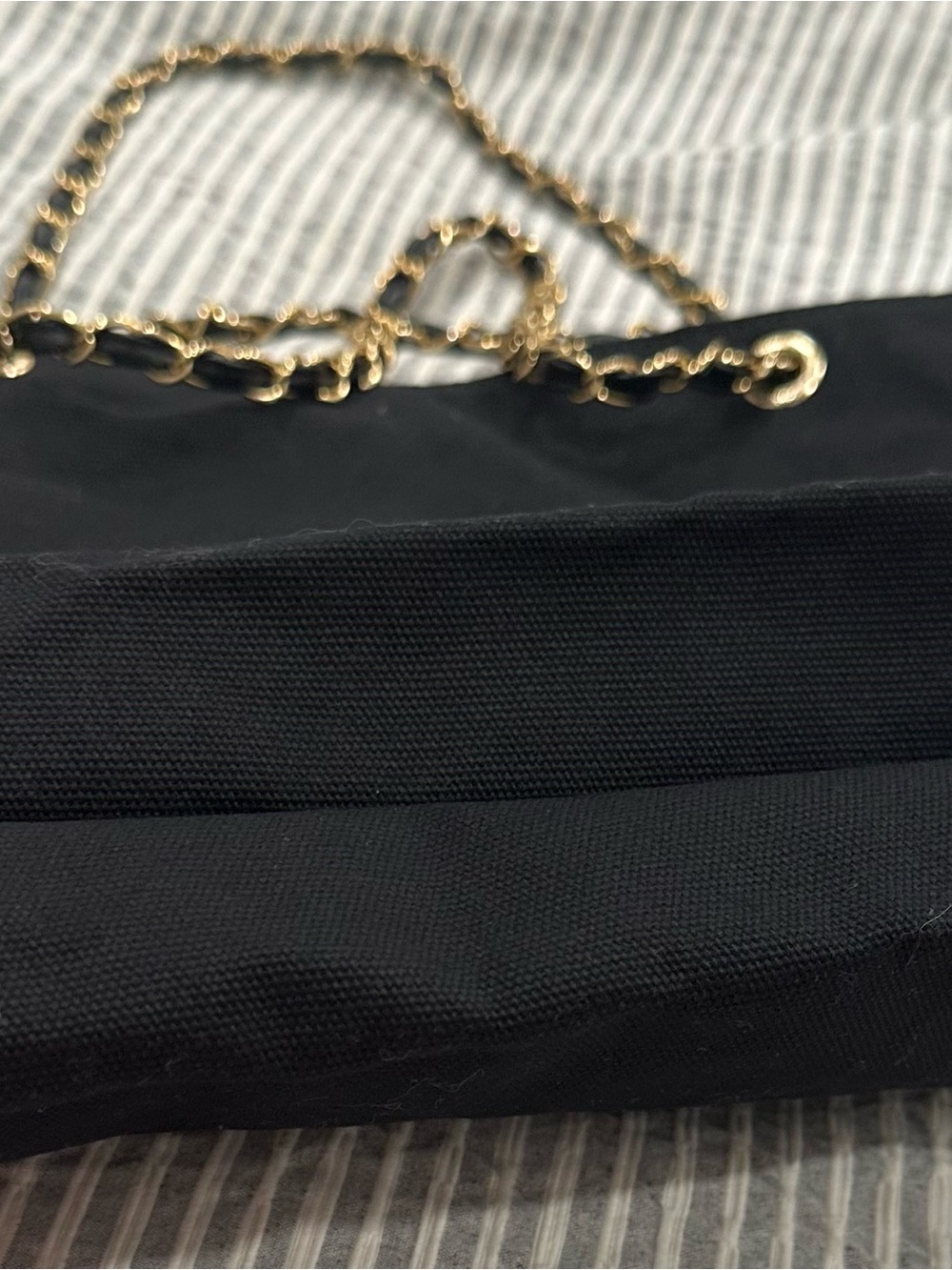 Black Canvas Tote with Gold Chain Handles - Picture 3 of 4